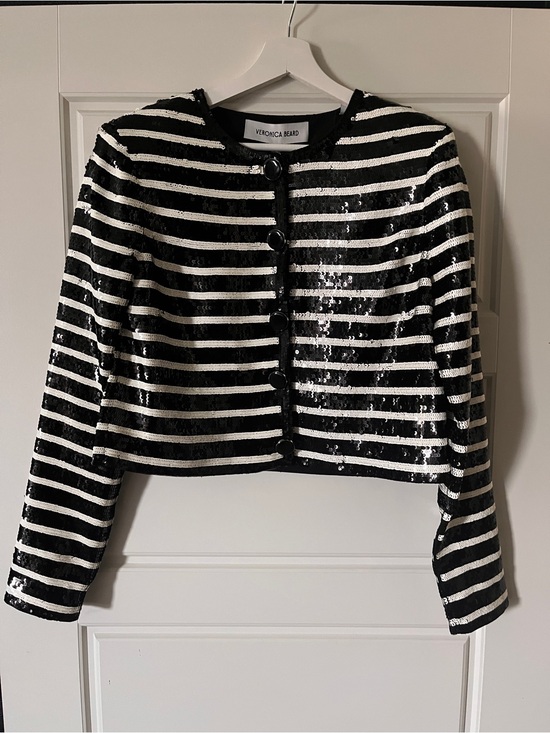 Veronica Beard Jackets & Blazers - Veronica Beard Black and White Sequin Striped Cropped Jacket